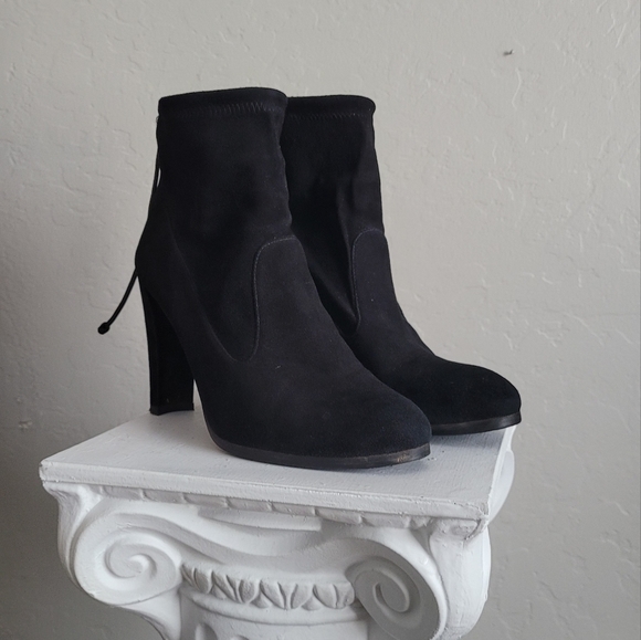 Stuart Weitzman Ankle Boot Perfection Glove Heel bootie Tie back black suede - Picture 9 of 14